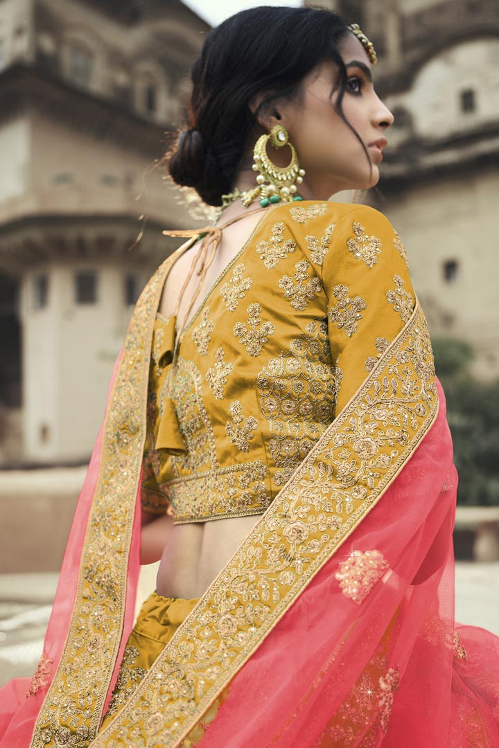 Satin Wedding Wear Yellow Color Lovely Embroidered Lehenga Choli