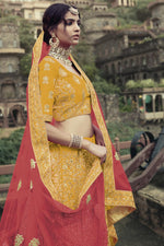 Load image into Gallery viewer, Satin Embroidered Wedding Yellow Designer Lehenga Choli
