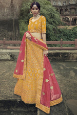 Load image into Gallery viewer, Satin Embroidered Wedding Yellow Designer Lehenga Choli

