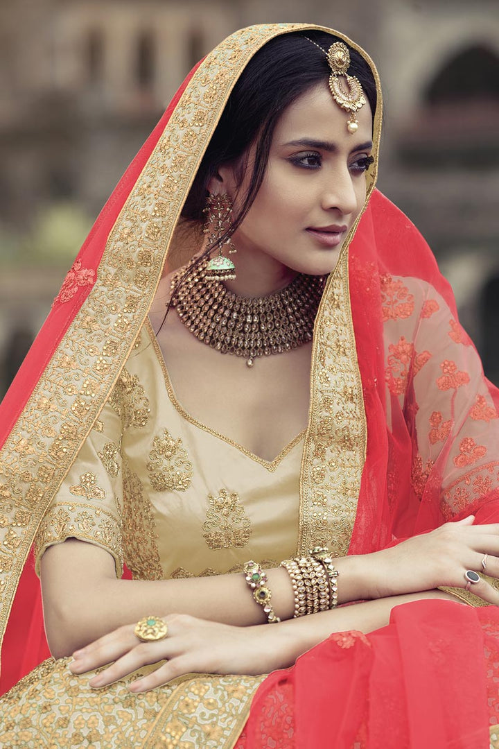 Inspirational Bridal Look In Beige Color Lehenga Choli
