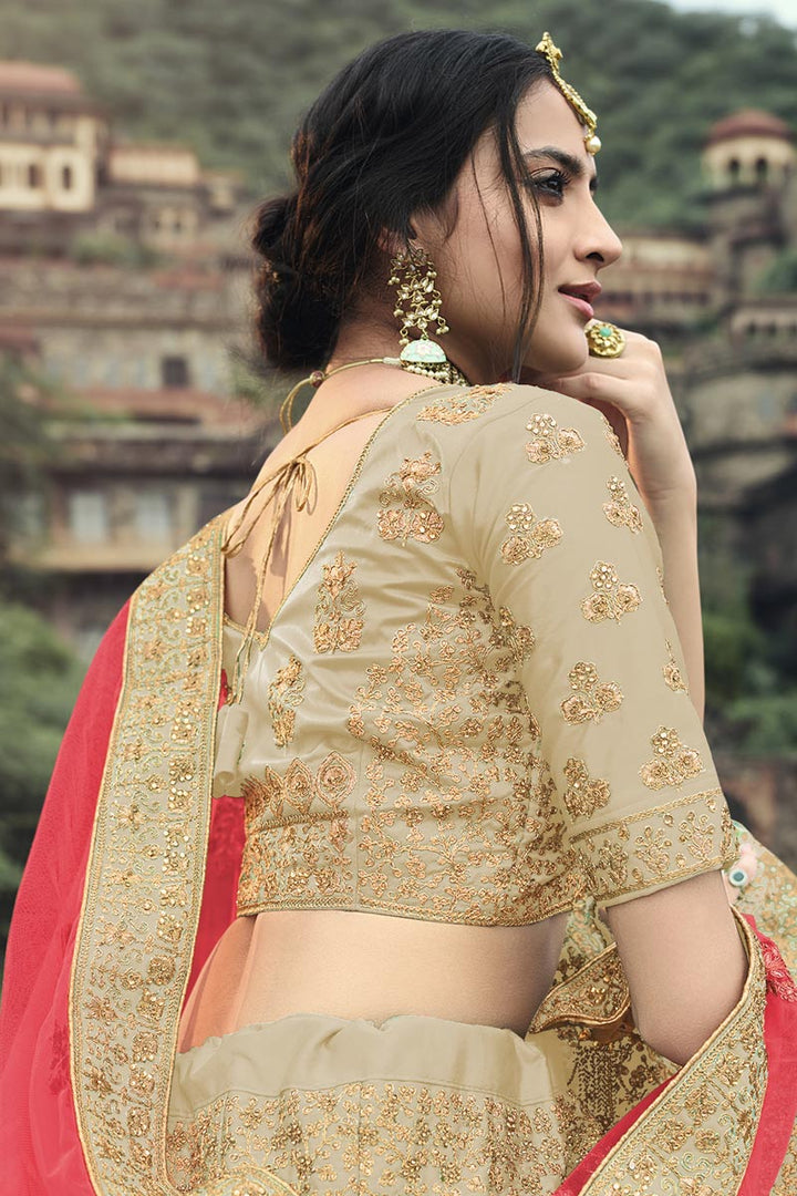 Inspirational Bridal Look In Beige Color Lehenga Choli
