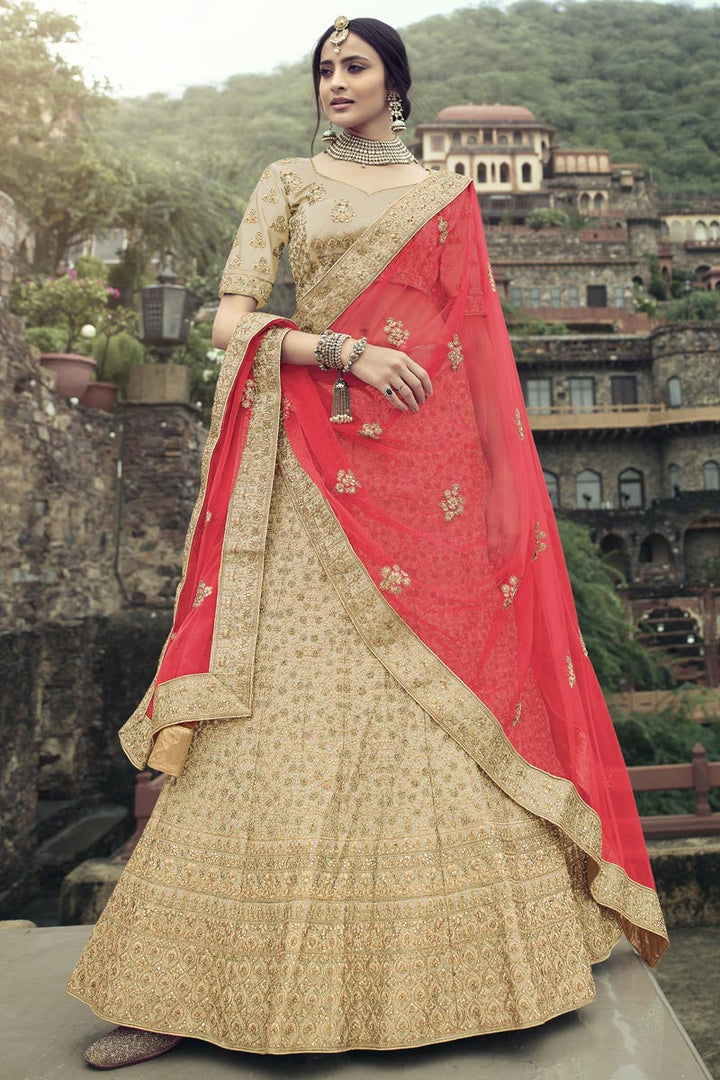 Inspirational Bridal Look In Beige Color Lehenga Choli