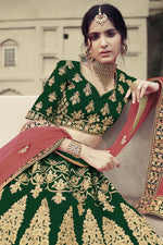 Load image into Gallery viewer, Dark Green Color Embroidered Traditional Lehenga In Satin Fabric
