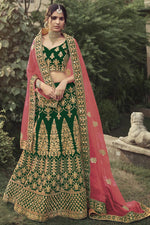 Load image into Gallery viewer, Dark Green Color Embroidered Traditional Lehenga In Satin Fabric
