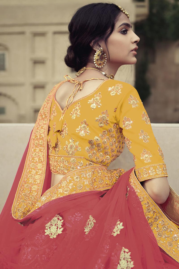 Gorgeous Embroidered Yellow Lehenga Choli In Satin Fabric
