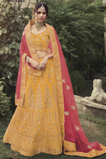 Load image into Gallery viewer, Gorgeous Embroidered Yellow Lehenga Choli In Satin Fabric

