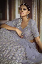 Load image into Gallery viewer, Embroidery Work Occasion Wear Lehenga In Lavender Color
