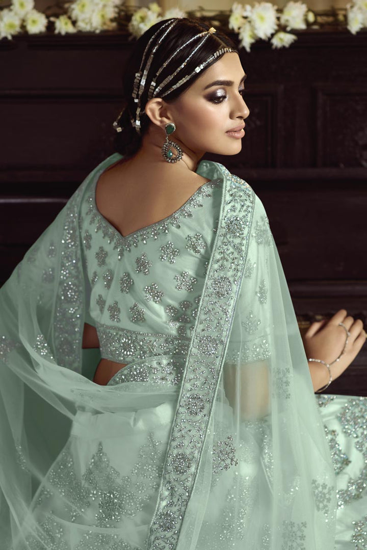 Embroidery Work Net Fabric Reception Wear Lehenga