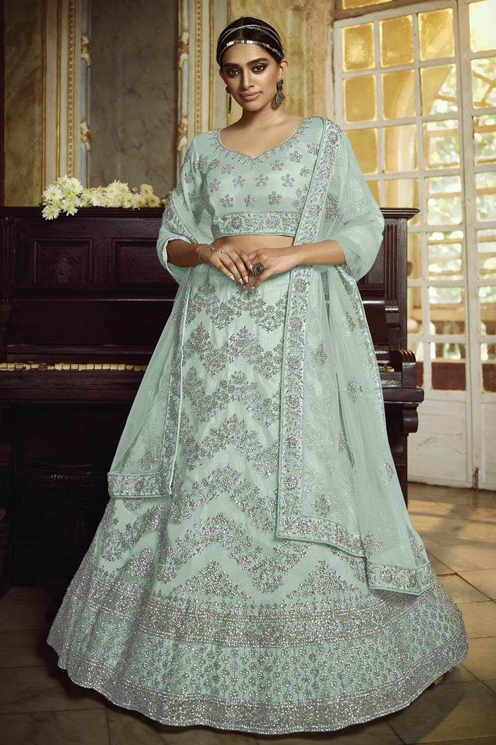 Embroidery Work Net Fabric Reception Wear Lehenga