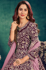 Load image into Gallery viewer, Art Silk Fabric Purple Color Function Wear Embroidered Anarkali Suit
