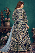 Load image into Gallery viewer, Navy Blue Color Function Wear Embroidered Art Silk Fabric Anarkali Salwar Suit
