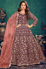 Load image into Gallery viewer, Maroon Color Festive Wear Embroidered Art Silk Fabric Anarkali Dress
