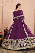 Load image into Gallery viewer, Reception Wear Net Fabric Purple Color Embroidered Designer Anarkali Suit
