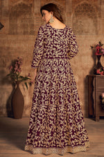 Load image into Gallery viewer, Net Fabric Festive Wear Embroidered Purple Color Anarkali Suit

