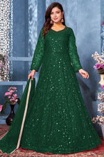 Load image into Gallery viewer, Function Wear Net Fabric Green Color Embroidered Anarkali Dresses
