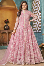Load image into Gallery viewer, Net Fabric Pink Color Embroidered Work Vintage Anarkali Suit In Function Wear
