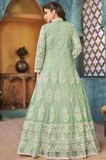 Load image into Gallery viewer, Stunning Sea Green Color Function Wear Embroidered Anarkali Suit In Net Fabric
