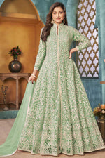 Load image into Gallery viewer, Stunning Sea Green Color Function Wear Embroidered Anarkali Suit In Net Fabric
