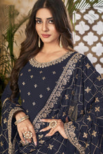 Load image into Gallery viewer, Embroidered Work Navy Blue Color Georgette Fabric Admirable Anarkali Suit
