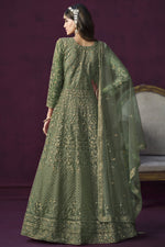 Load image into Gallery viewer, Net Fabric Embroidered Function Wear Stylish Anarkali Suit In Sea Green Color
