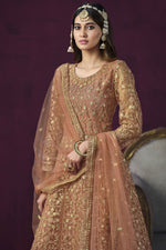 Load image into Gallery viewer, Beautiful Peach Color Embroidered Anarkali Suit In Net Fabric