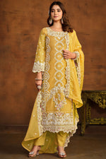 Load image into Gallery viewer, Yellow Embroidered Organza Fabric Designer Salwar Kameez