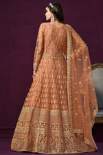 Load image into Gallery viewer, Peach Embroidered Long Anarkali Suit In Net Fabric