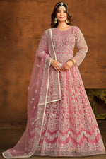 Load image into Gallery viewer, Embroidered Festive Wear Anarkali Suit In Net Fabric Pink Color