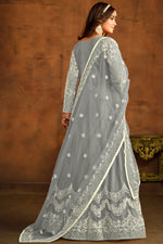 Load image into Gallery viewer, Grey Color Festive Wear Embroidered Anarkali Suit In Net Fabric