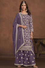 Load image into Gallery viewer, Georgette Embroidery Work Function Wear Stylish Palazzo Salwar Suit In Purple Color