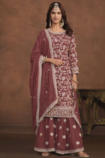 Load image into Gallery viewer, Function Wear Brown Attractive Embroidery Work Palazzo Dress In Georgette Fabric