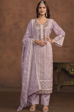 Load image into Gallery viewer, Organza Fabric Lavender Color Glamorous Embroidered Work Salwar Suit