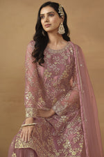 Load image into Gallery viewer, Dazzling Net Fabric Pink Color Embroidered Palazzo Suit
