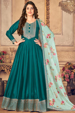 Load image into Gallery viewer, Art Silk Fabric Festival Look Glorious Anarkali Suit In Teal Color
