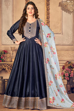 Load image into Gallery viewer, Navy Blue Color Art Silk Fabric Festival Look Vintage Anarkali Suit
