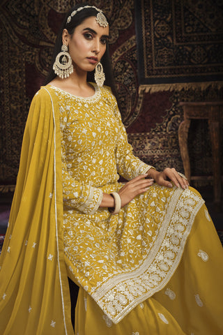 Yellow Color Palazzo Salwar Suit In Georgette Fabric