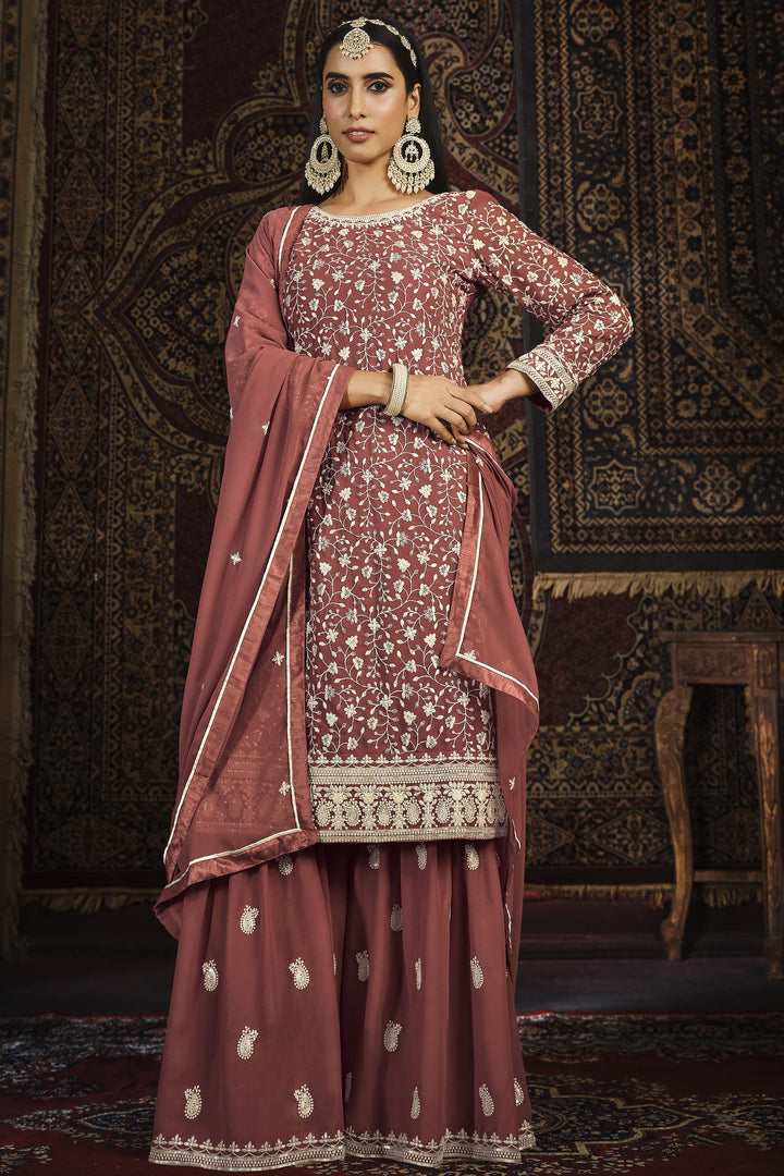 Reception Wear Embroidered Georgette Fabric Palazzo Suit