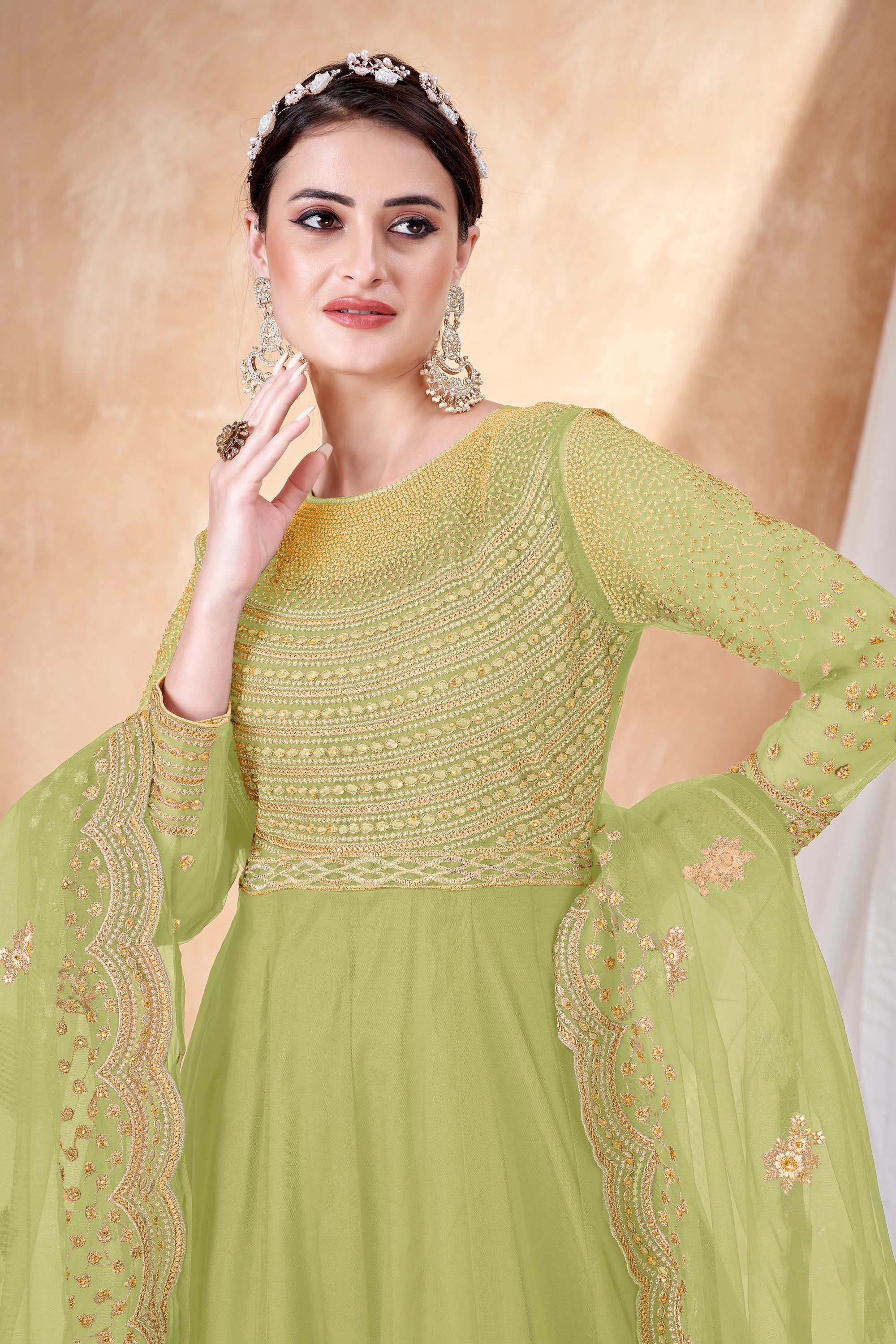 Party Wear Green Color Embroidered Anarkali Salwar Suit