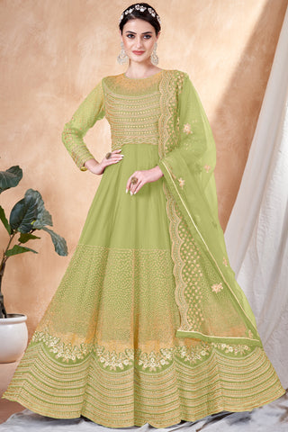 Party Wear Green Color Embroidered Anarkali Salwar Suit