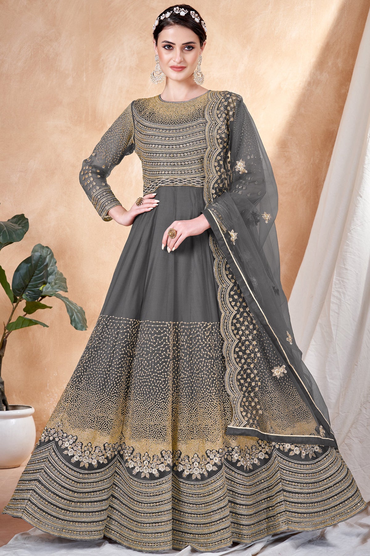 Wedding Wear Embroidered Anarkali Salwar Suit In Net Fabric