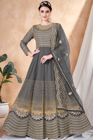 Wedding Wear Embroidered Anarkali Salwar Suit In Net Fabric