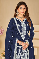 Load image into Gallery viewer, Classic Navy Blue Color Art Silk Fabric Sangeet Wear Palazzo Suit