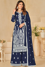 Load image into Gallery viewer, Classic Navy Blue Color Art Silk Fabric Sangeet Wear Palazzo Suit