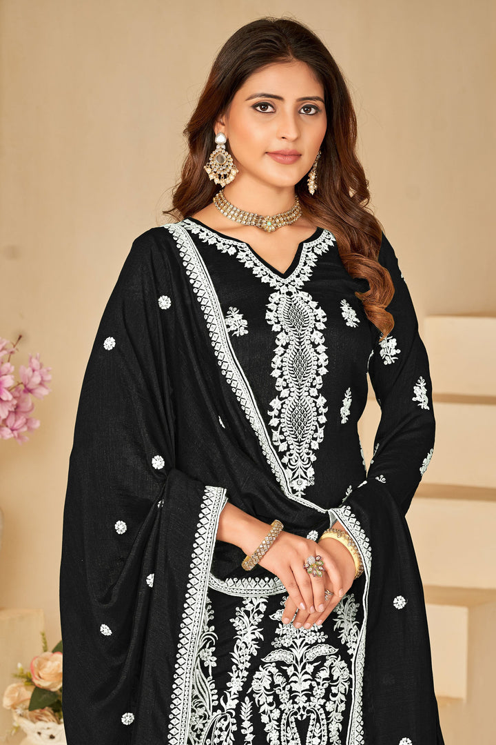 Sangeet Wear Lovely Art Silk Fabric Palazzo Suit In Black Color