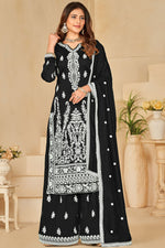 Load image into Gallery viewer, Sangeet Wear Lovely Art Silk Fabric Palazzo Suit In Black Color