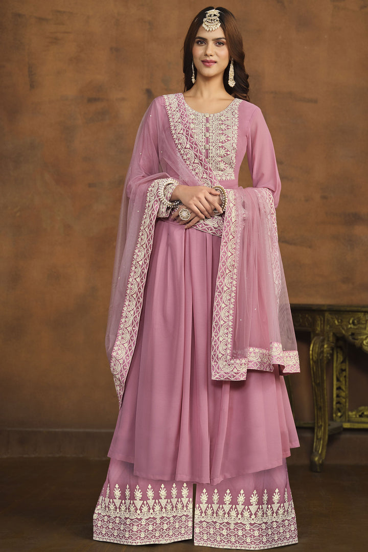 Incredible Georgette Pink Color Festival Wear Palazzo Suit