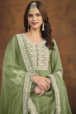 Load image into Gallery viewer, Tempting Georgette Green Color Festival Wear Palazzo Suit
