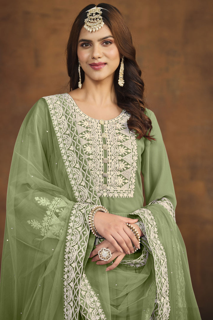 Tempting Georgette Green Color Festival Wear Palazzo Suit