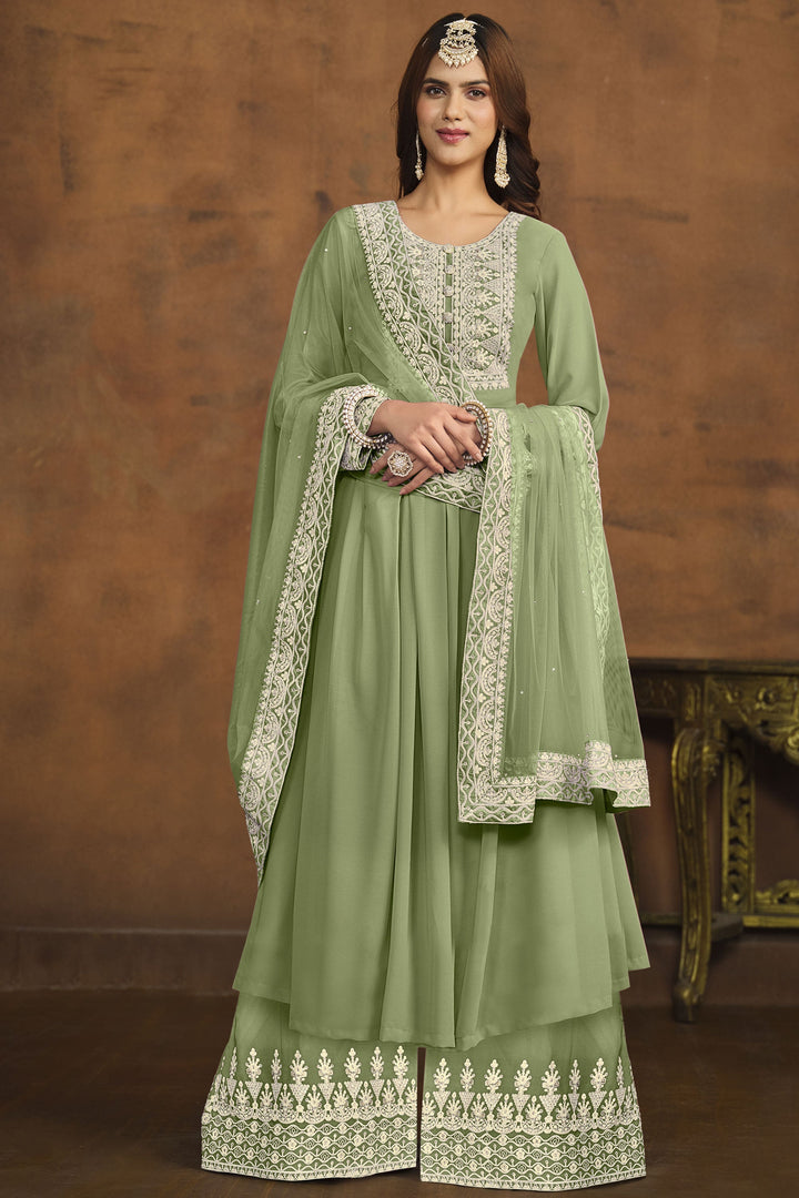 Tempting Georgette Green Color Festival Wear Palazzo Suit