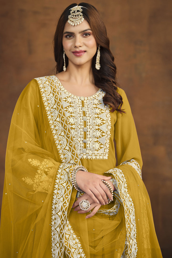 Georgette Fabric Yellow Color Festival Wear Winsome Palazzo Suit